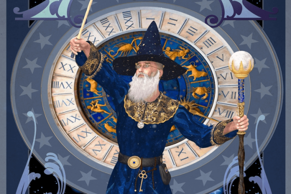 A drawn wizard holding a magic wand