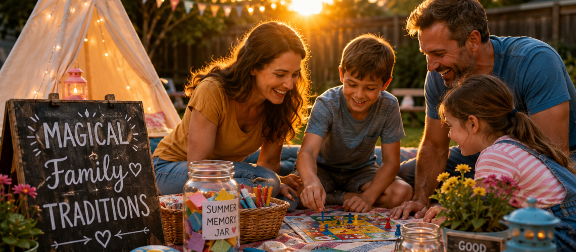 Family sitting at a campsite