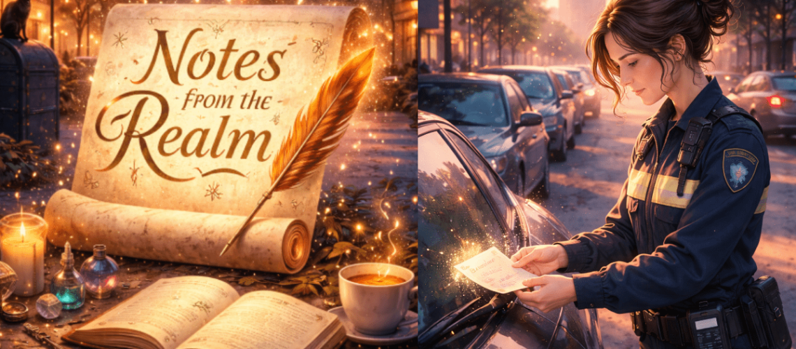 Scroll with magic writing feather, Notes from the Realm