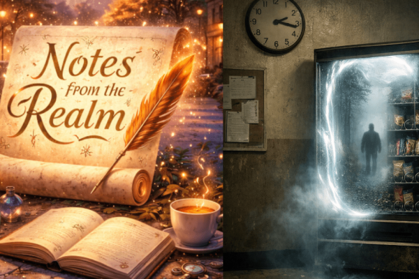 Scroll paper with magic writing feather: Notes from the Realm